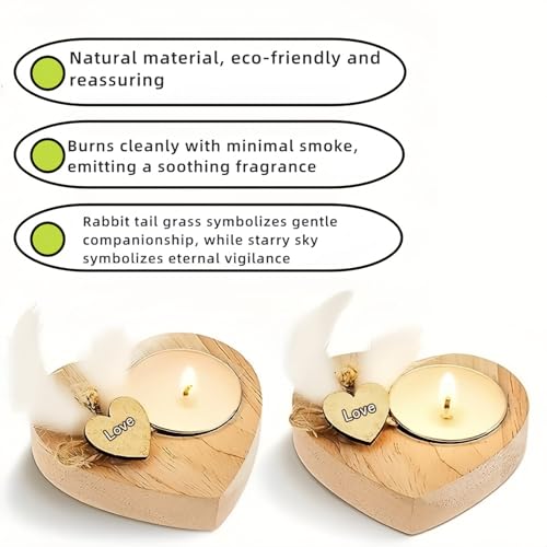 Handmade Heart-Shaped Wooden Candle Holder Set with White Feather