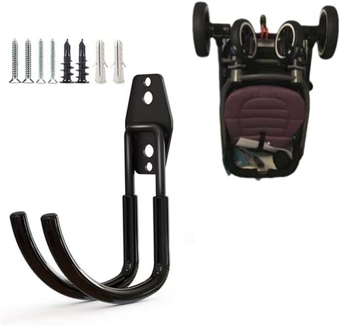 Zoele Wall Mount Baby Stroller Hanger - Durable Stroller Rack & Garage Tool Organizer (Black)
