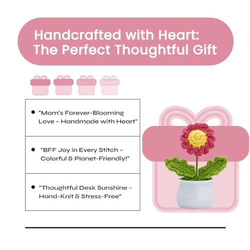 Handmade Crochet Daisies Potted Plant - Cute Desk Decor Gift