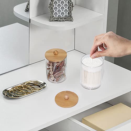 Tbestmax 10oz Q-Tip Holder & Cotton Swab Dispenser with Bamboo Lids (2 Pack)