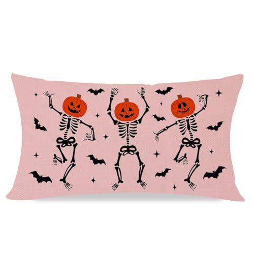 Halloween Dancing Skeleton Throw Pillow Cover 12x20 Inch Lumbar Case