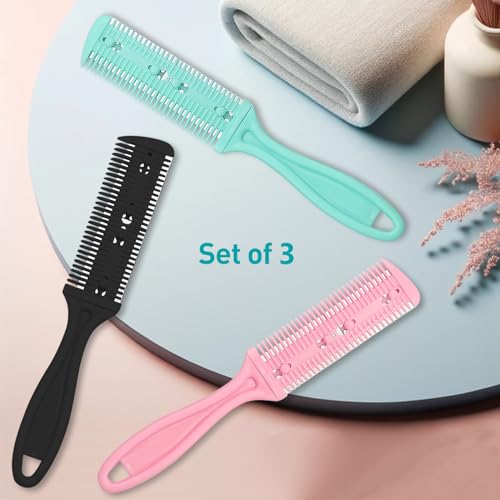 Kootinn 3 Pcs Dual-Side Hair Cutting & Thinning Razor Combs DIY Tool