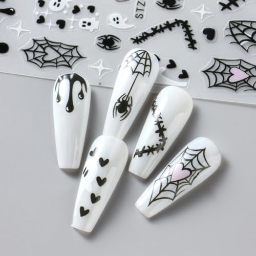 Halloween Nail Stickers 3D Self-Adhesive Bat Ghost Spider Web Decals