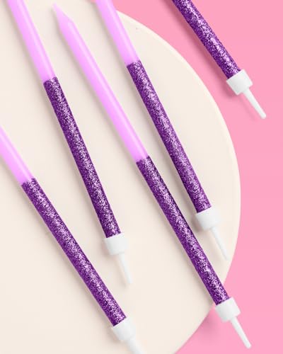 Purple Glitter Birthday Candles - 10 Pack, 5 Inch Cake Decorations