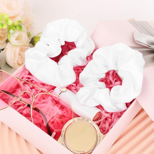 Semato Satin Scrunchies 2 Pcs Hair Ties for Women and Girls, White