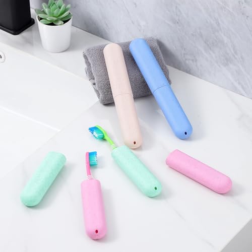 Muslish 4 Pack Wheat Straw Toothbrush Travel Case with Vents