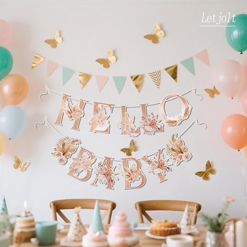 Hello Baby Boho Floral Garland Banner for Baby Shower Nursery Decor