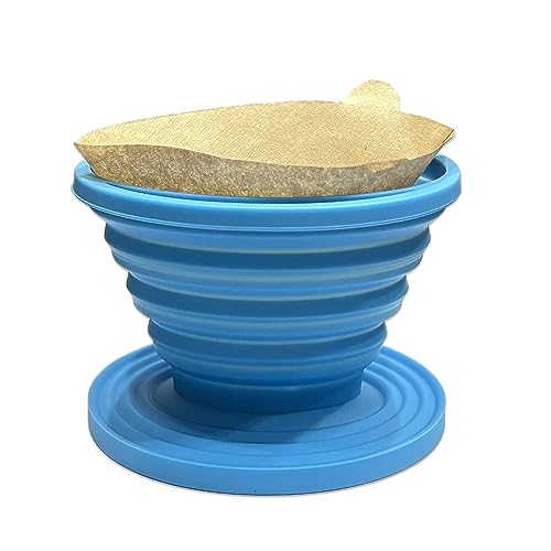 Collapsible Silicone Coffee Dripper with 5 Filters - Portable & Easy to Clean