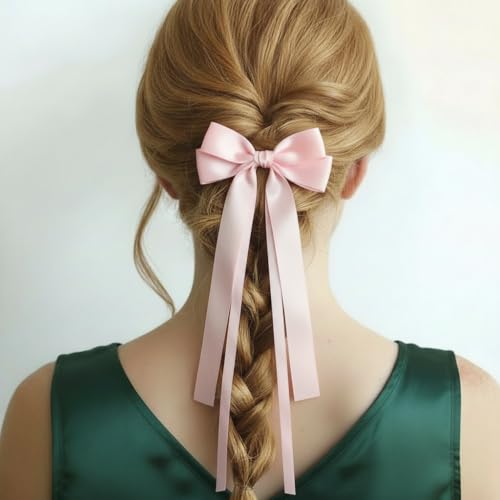 Awpeye 3 Pack Large Pink Satin Hair Bows with Alligator Clips