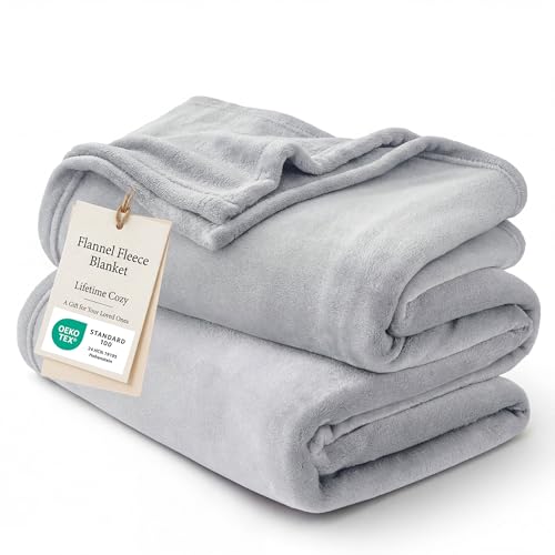 Bedsure King Size GentleSoft Fleece Blanket - Light Grey Plush