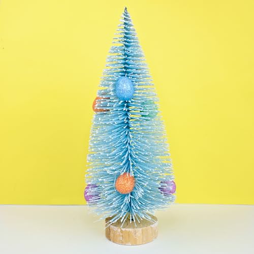 Needzo Blue Easter Bottle Brush Trees with Sparkly Eggs - 8 Inch 3-Pack