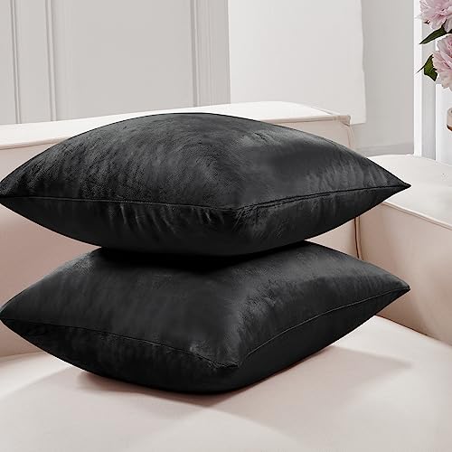 Deconovo Velvet Throw Pillow Covers 24x24 Inch - Black, Set of 2