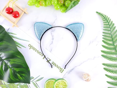 Starry Cat Ears Headband Blue Glitter Hair Accessory for Cosplay