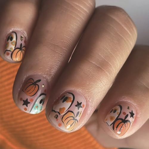 Ghost Face Press-On Nails Short Square Halloween False Nails Set