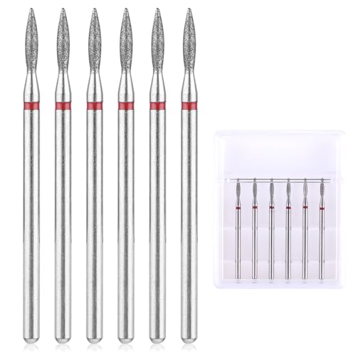 YUXIANLB 6pcs Diamond Cuticle Drill Bit Set with Case 3/32" Flame Manicure Tools