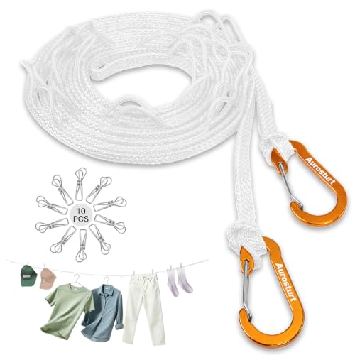 Aurosturt Portable Clothesline, 12.5 FT Travel Laundry Line with 12 Clips