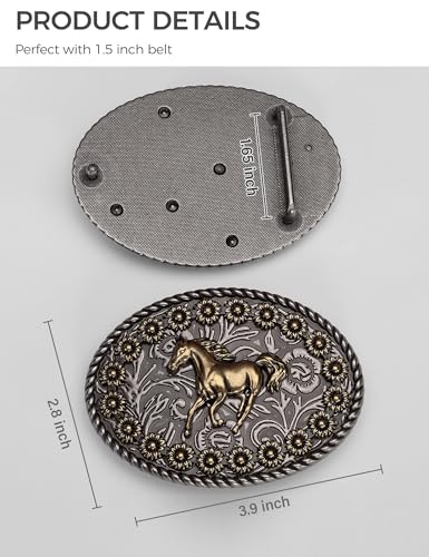 Heavy Duty Western Belt Buckle for 1.5" Belts - Interchangeable Cowboy Accessory
