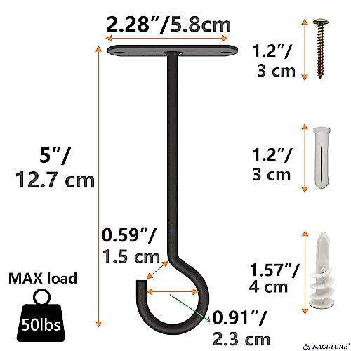 Black 5-Inch Plant Ceiling Hooks 2 Pack - Heavy Duty Indoor & Outdoor Wall Mount Hangers