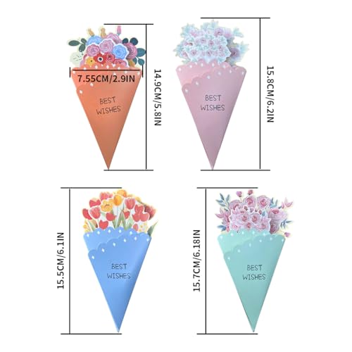 4-Pack Floral Ice Cream Greeting Cards with Envelopes