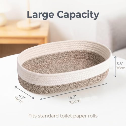 Woven Toilet Paper Basket - Cotton Rope Over Tank Organizer, White & Brown