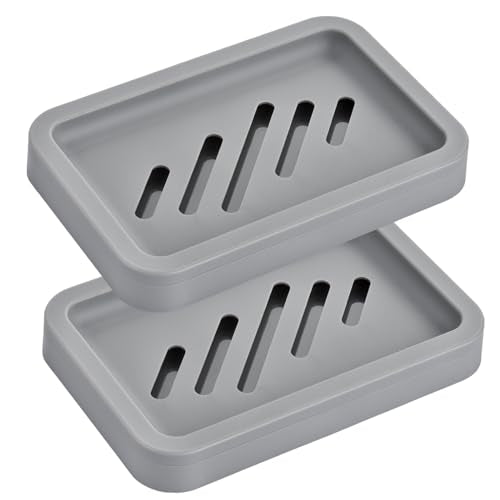Mcyye 2PCS Grey Soap Holders - Premium Plastic Dish for Bath & Kitchen
