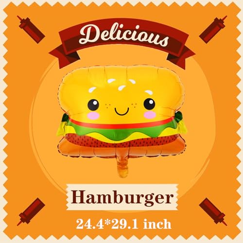 6 Pcs Food Theme Hamburger & French Fries Foil Balloons - Variation B