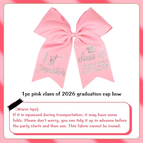 Pink Graduation Bow for Class of 2026 - 7 Inch Hair Clip