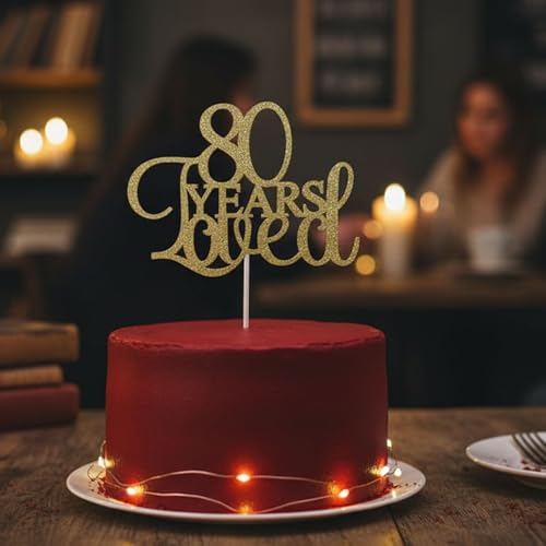 80th Birthday Cake Topper - Pink Glitter Celebration Decor
