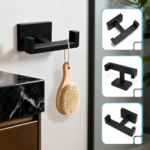 Double Towel Hook, Matte Black 304 Stainless Steel Wall Mount Robe Hook