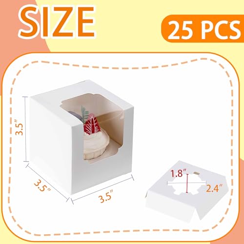 BOOMIBOO Individual Cupcake Containers with Window, White, 25 Pack
