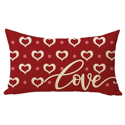 Valentine's Day Decorative Throw Pillow Cover 12x20 | Cotton Linen Love Heart Design