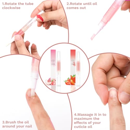 Meschett 2PCS Cuticle Oil Pens for Dry Nails - Peach & Strawberry