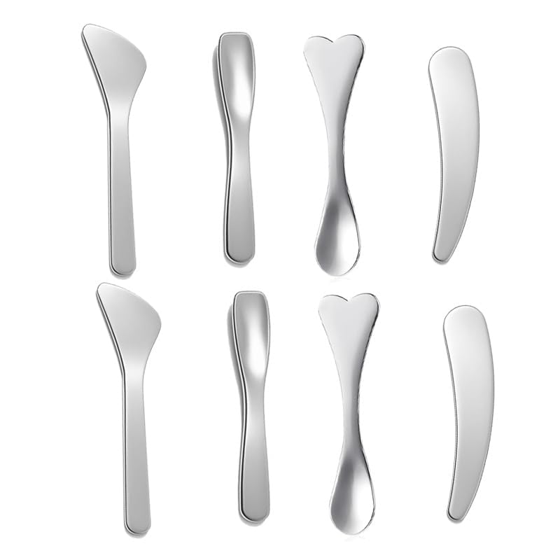 8Pcs Mini Stainless Steel Cosmetic Spatulas for Skincare and Makeup Mixing