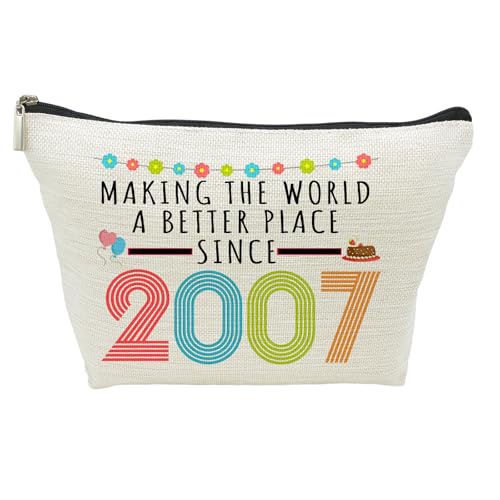 19th Birthday Makeup Bag for Girls - Funny 2007 Milestone Cosmetic Pouch