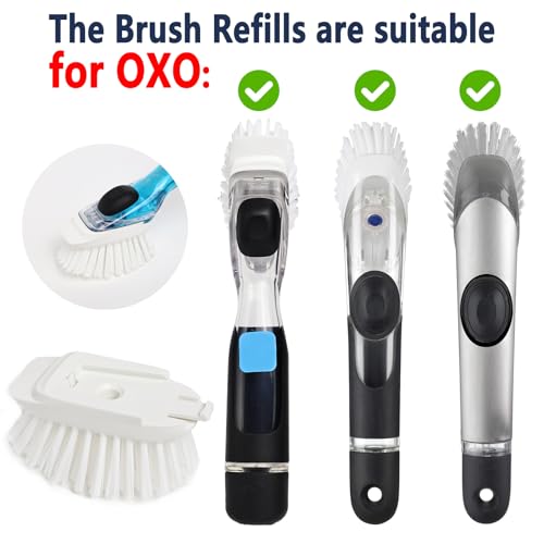 Dish Brush Replacement Heads for OXO - 4 Pack, White Stiff Nylon Bristles