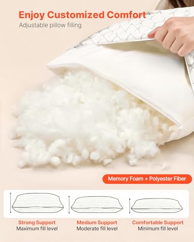 VEVOR Adjustable Queen Size Memory Foam Pillow for Side, Back & Stomach Sleepers