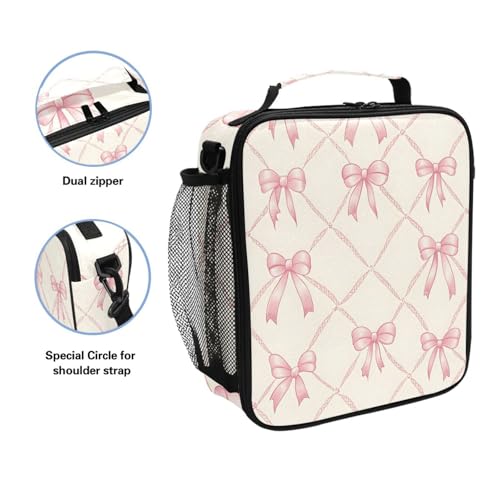 ALAZA Pink Bow Plaid Insulated Kids Lunch Box with Shoulder Strap - AB03
