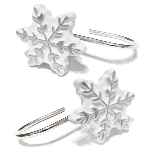 CHICTIE Silver Snowflake Shower Curtain Hooks, Decorative Holiday Rings (12)
