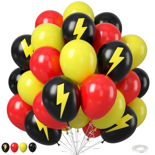 Sowide Red Black Yellow Lightning Balloons 60 Pcs 12 Inch Adventure Party