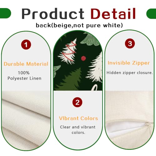 RABUSOFA Green Christmas Tree Lumbar Pillow Cover, 12x20 Inch Holiday Decor