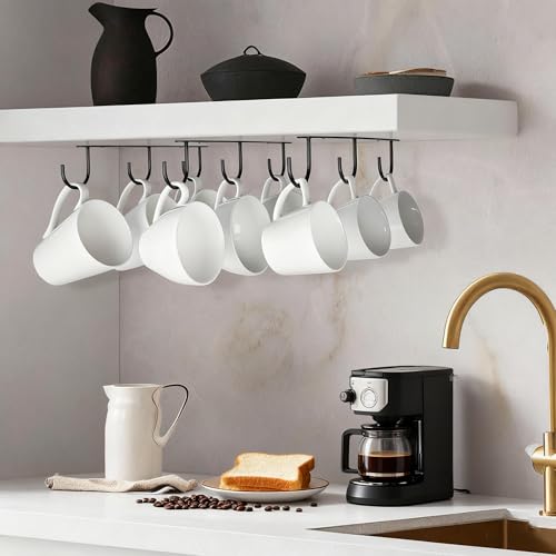 DEPAOTLUX 3pcs Under Cabinet Mug Hooks, Adhesive or Screw-In Cup Holder - Black