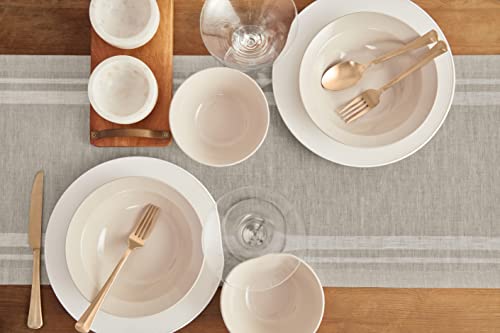 Pure Linen Table Runner 14 x 90 Inches - White & Natural Stripe