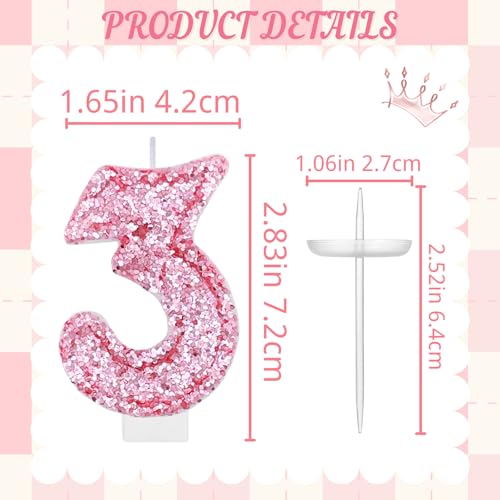 CasaPopz Number 5 Glitter Pink Birthday Candle - Princess Cake Topper