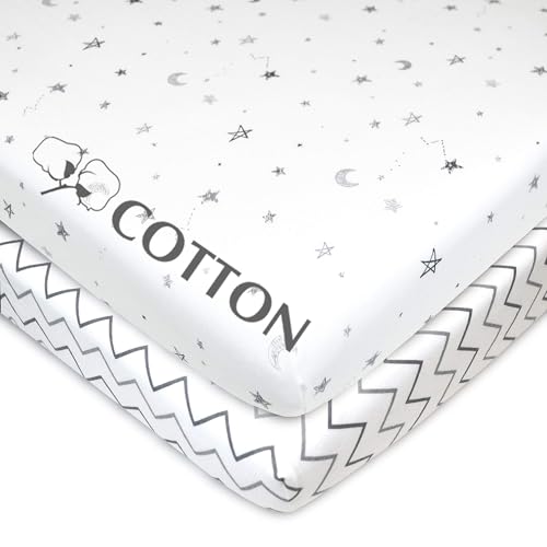 American Baby Company 2 Pack Fitted Mini Crib Sheets Gray Stars/Zigzag 38x24"
