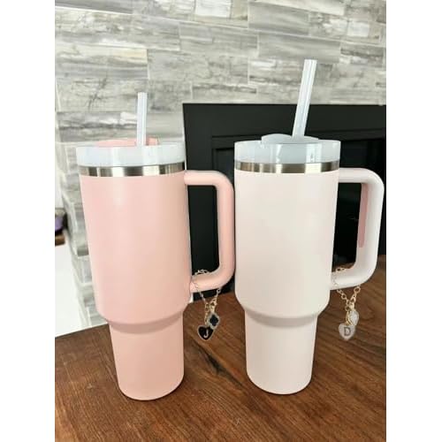 2Pcs Letter Charm Accessories for Stanley Cup,Name ID Initial Letter for Stanley 30&40 oz Tumbler with Handle,Heart Shape & Four Leaf Clover Initial Personalized Letter Charms Chain