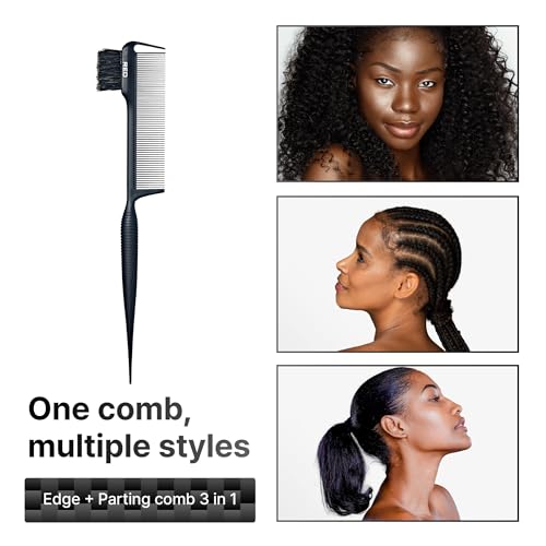 RED by Kiss Carbon Fiber 3-in-1 Edge Brush and Rat Tail Parting Comb