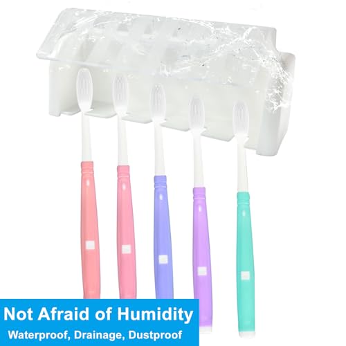 White Wall-Mounted Toothbrush Holder with Cover, 5 Slots - Hygienic Bathroom Storage