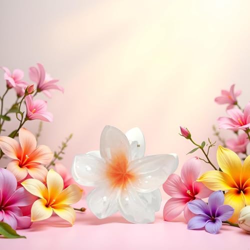 White Flower Hair Claw Clip - Hawaiian Plumeria Jaw Clip for Thin Hair
