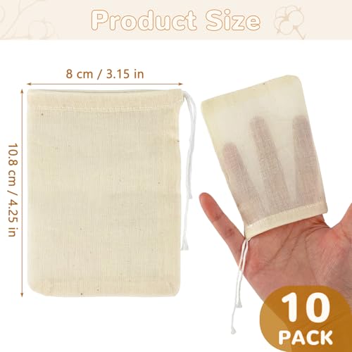 10 Cotton Spice Bags for Cooking & Tea Brewing - 4.25in x 3.15in