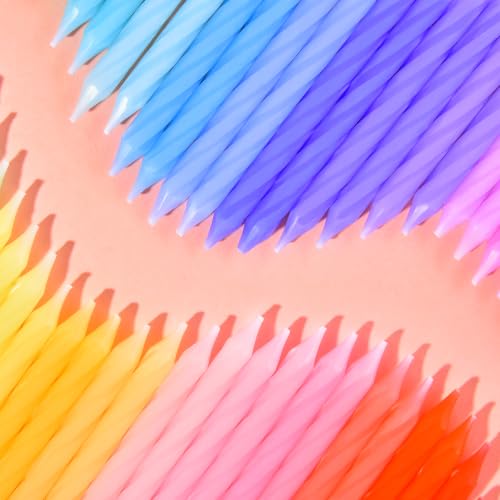 Rainbow Spiral Birthday Candles - 50 Colorful Long Burn Cake Toppers